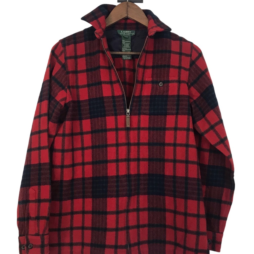 VTG Lauren Ralph Lauren Quarter Zip PS Lambswool Buffalo Plaid Flannel Shacket